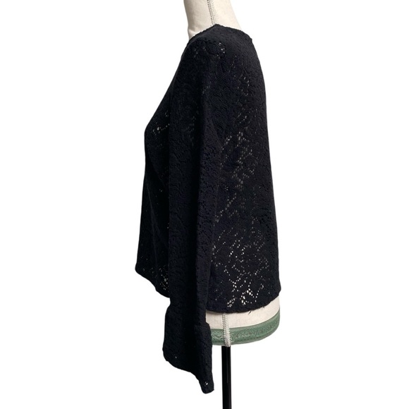 Zara Black Sheer Floral Crochet Lace Bell Sleeve Blouse M Night Out - Picture 9 of 12